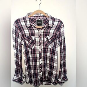 Rails Carmen Button Down Shirt Womens Medium White Navy Red Classic Plaid